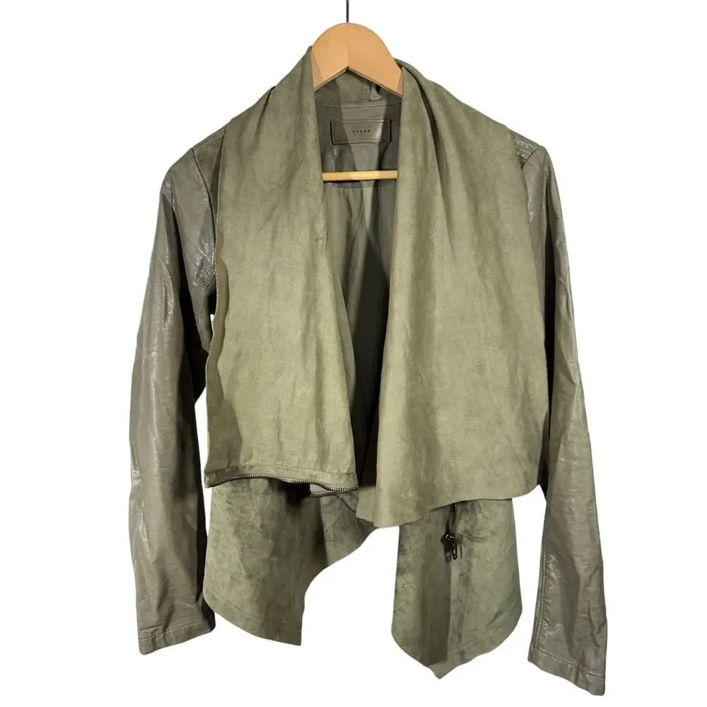 BLANK NYC Women's Faux Suede/Leather Asymmetrical Zip Front Jacket Green Size XS